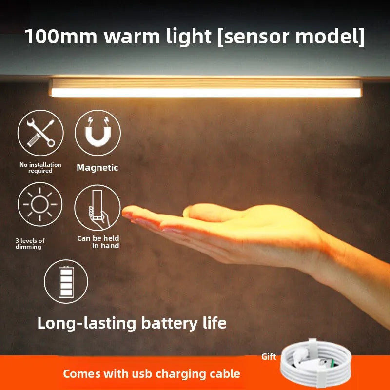USB Rechargeable Motion Sensor LED Night Light No Drill Magnetic Stick On for Closet Wardrobe Stair Car Interior RV Corridor Vue Warm White-100mm