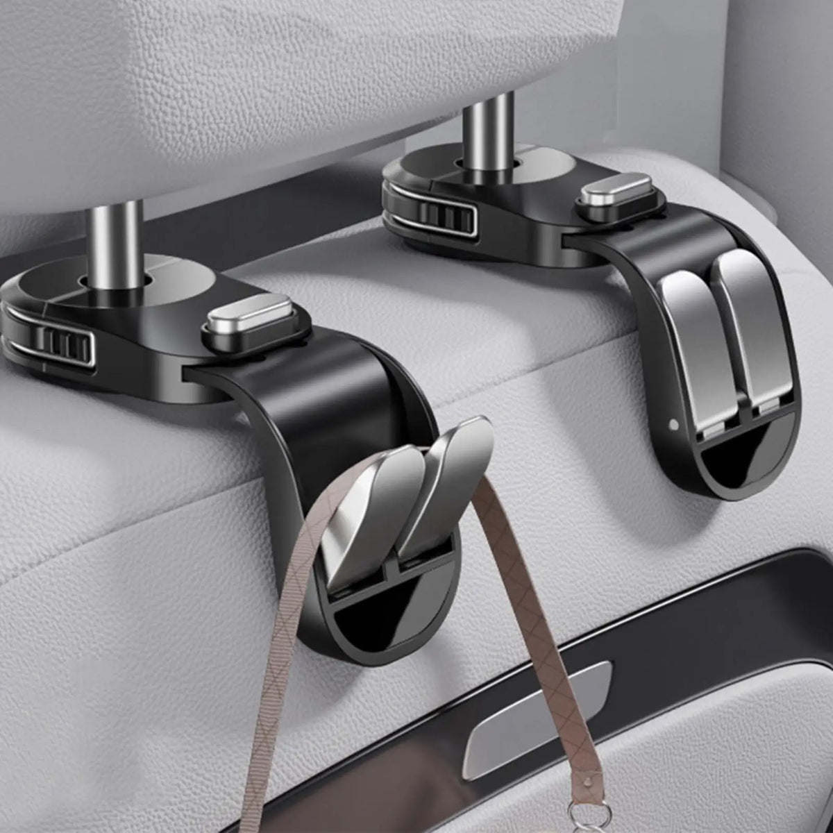 Car Seat Hooks for Headrest Double-Ring Retractable Purse Holder Car Headrest for Minivan SUV Taxi Road Trips Travel Commuting Vue
