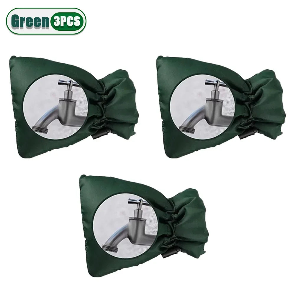 Outdoor Faucet Protector Winter Waterproof Cover Tap Sock Protective Bag Anti Freeze Spigot Cover for Preventing Frozen Pipes Vue Green-3PCS