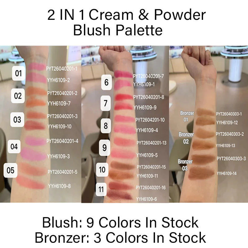 Makeup Blush Palette Custom Logo Luxury 2 in 1 Cream Powder Blush Private Label Long Lasting Vegan Waterproof Pigment Cosmetics Vue