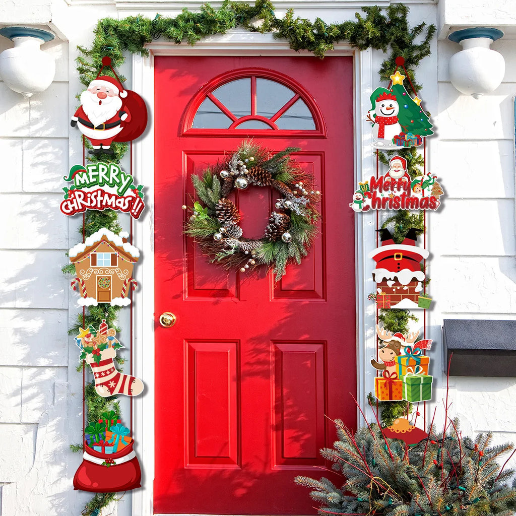 New Christmas Door Hanging Ornament with Santa Claus Banner for Holiday Party Home Decor Festival Celebration Supplies Vue