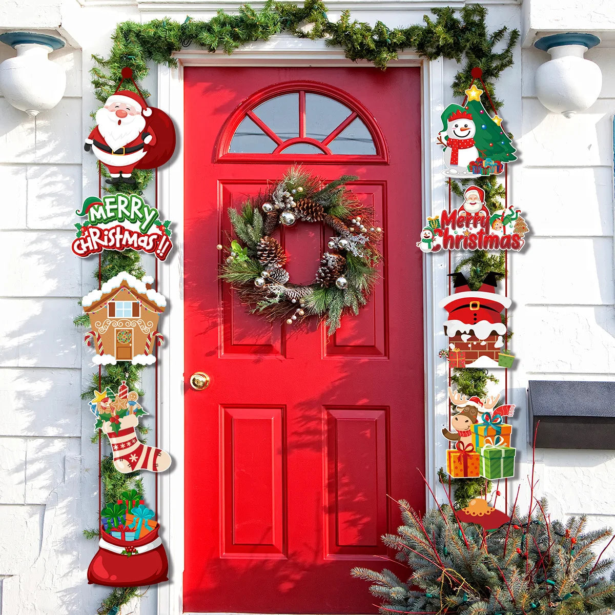 New Christmas Door Hanging Ornament with Santa Claus Banner for Holiday Party Home Decor Festival Celebration Supplies Vue