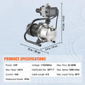 1HP Shallow Well Jet Pump – Auto Controller, 23 GPM Booster Shallow Well Jet Pump Vue 115V US United States