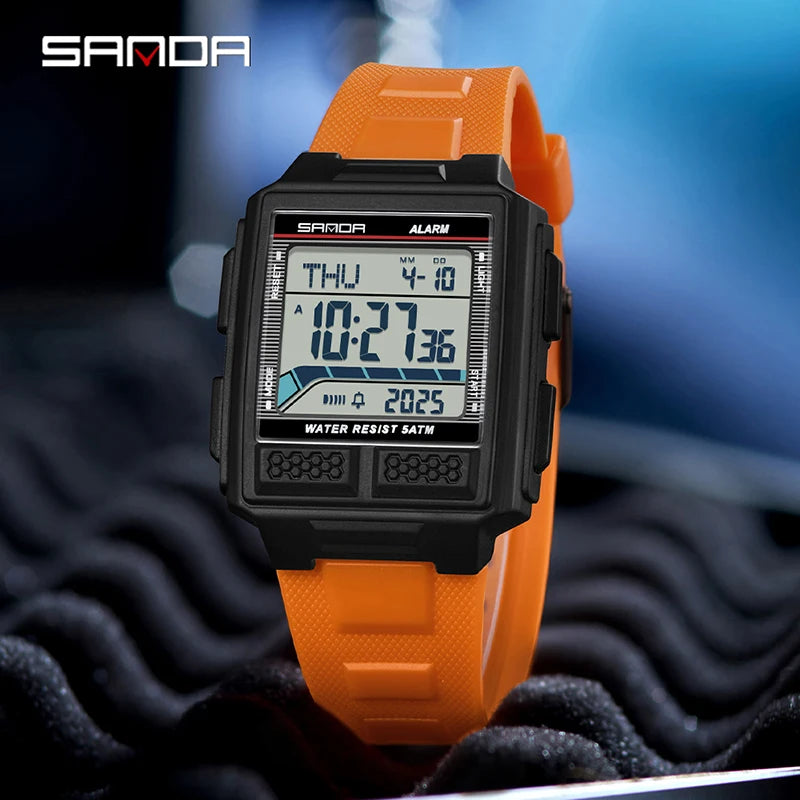 SANDA 2212 Digital Sports Watch – World Time, Alarm, 5ATM Digital Sports Watch Vue