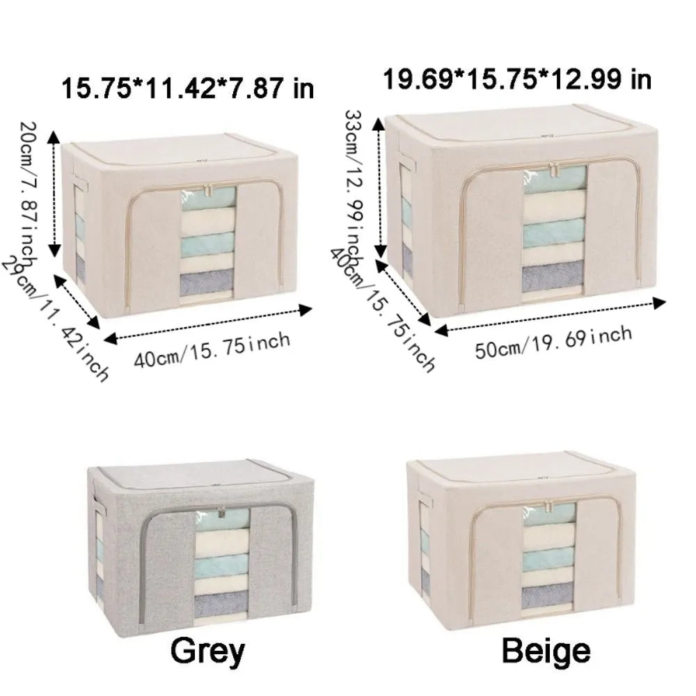 Large Capacity Clothes Storage Bins Dust-proof Steel Frame Toys Storage Box Folding with Window Quilt Organizer Box Bedding Vue