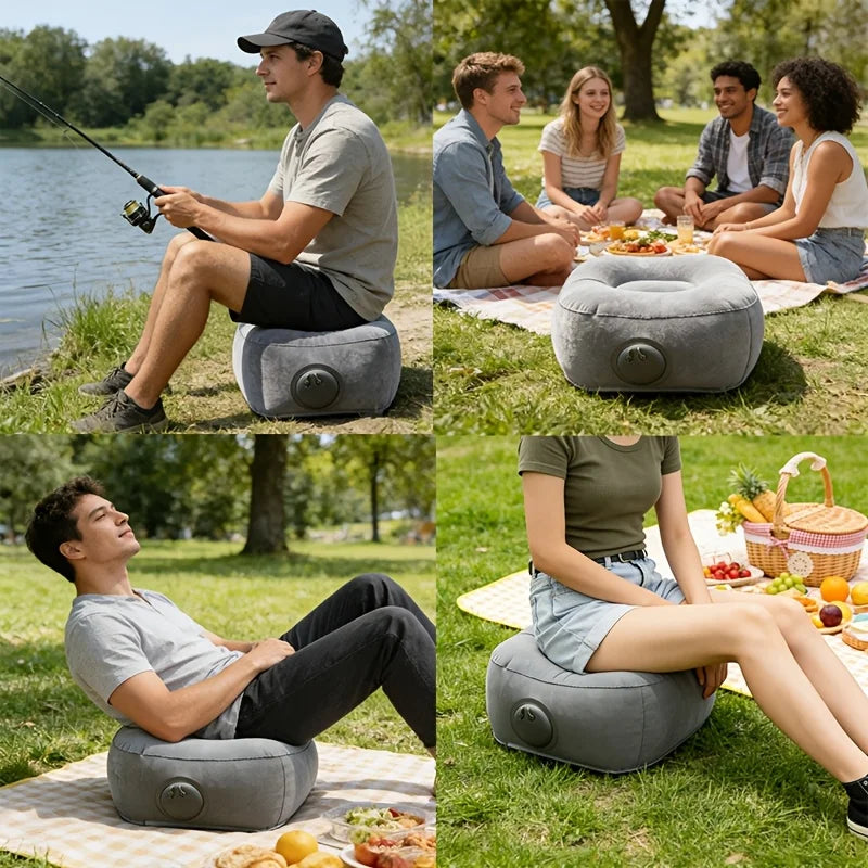 Quick-inflate, portable folding lazy chair—ideal for camping, beach, office,or car emergencies. Lightweight, durable, and comfy. Vue