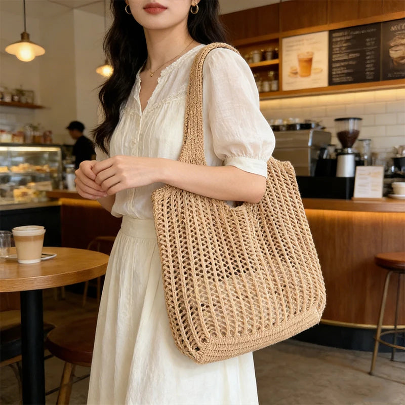 Summer Weaving Light Hollow Large Capacity Tote Bag Casual Beach