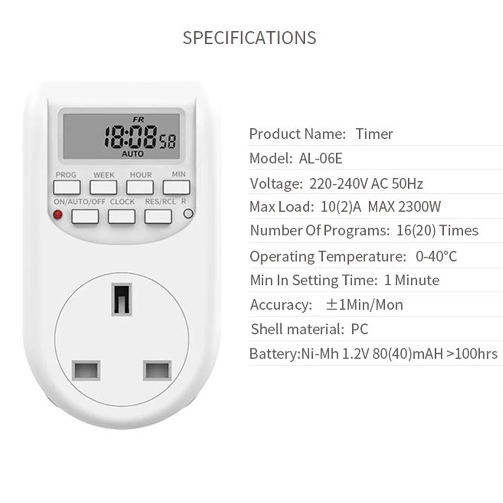 EU/US/UK Plug Timer Switch 1785W/2300W Energy Saving Digital Kitchen Timer 10A/15A Outlet Week Hour Programmable Timer Socket Vue