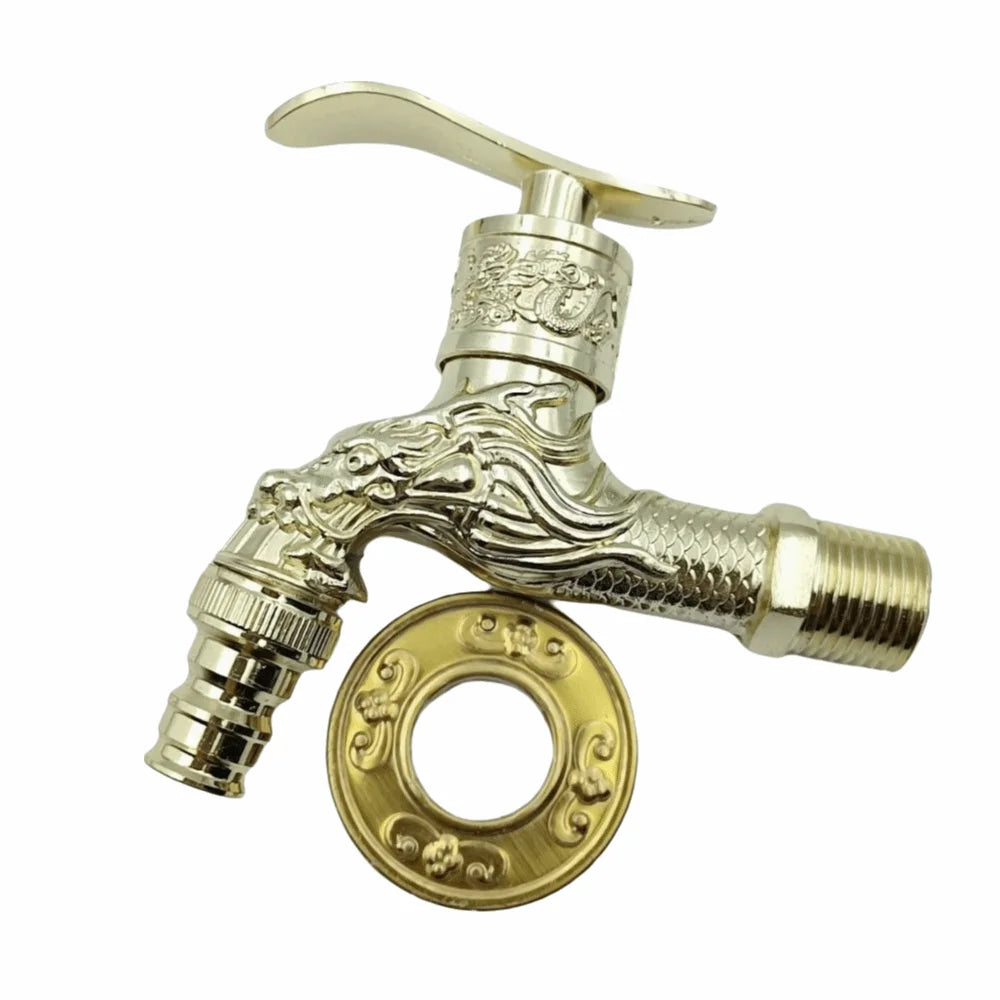 Bronze Ceramic Valve Core Dragon Faucet Zinc Alloy Carved Antique Tap Single Cold Luxury Outdoor Garden Taps Outdoor Use Vue