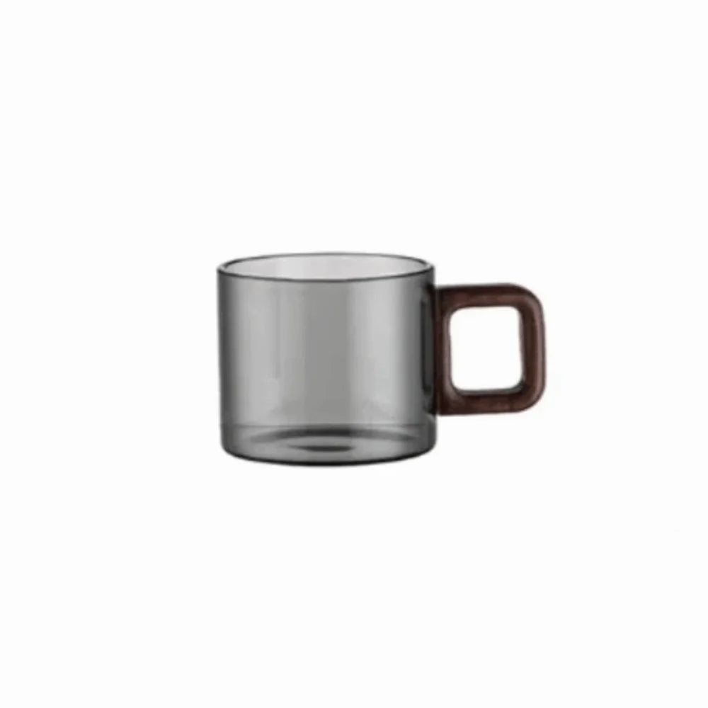 Practical Mini Glass Teacup Glass Thicken Heat-resistant Glass Cup Walnut Handle Coffee Mug Drinking Glasses Vue Grey 301-400ml