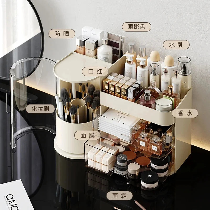 Large Capacity Makeup Organizer Box Vanity Table Skincare Lipstick Perfume Brush Storage Holder For Women Birthday Gift Chic Vue
