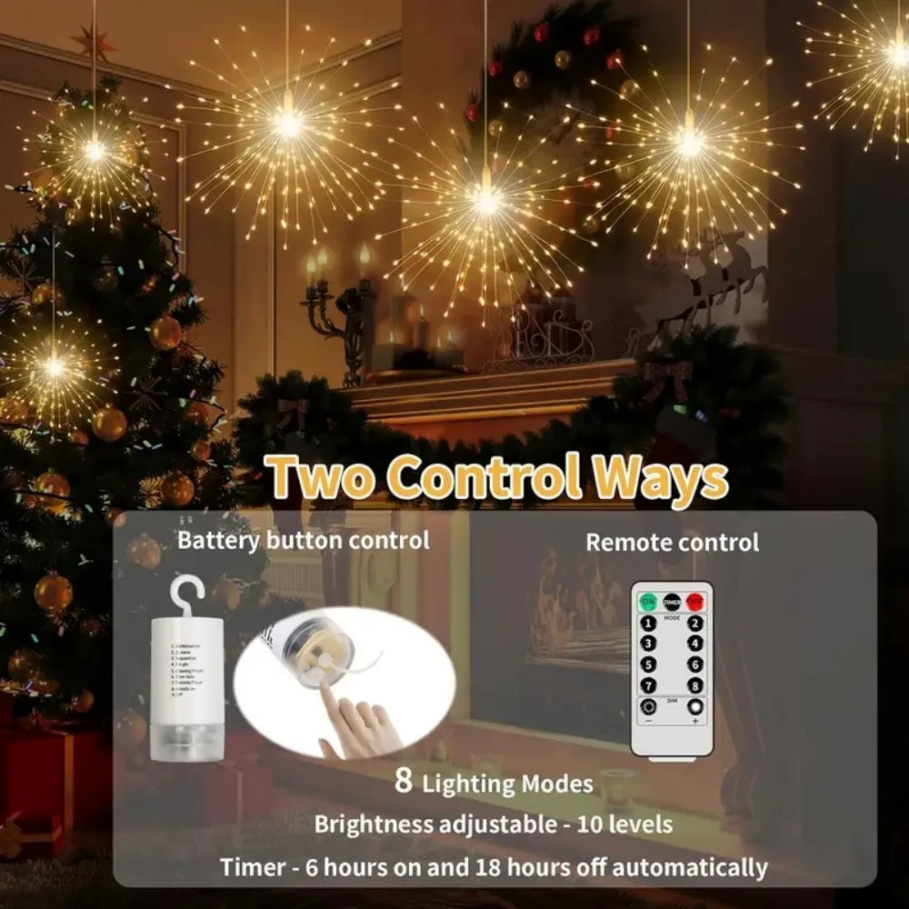 1PC LED Copper Wire Firework Lights,Battery Powered 8 Modes Fairy Light for Home,Party,Wedding,outdoor,Garden Vue