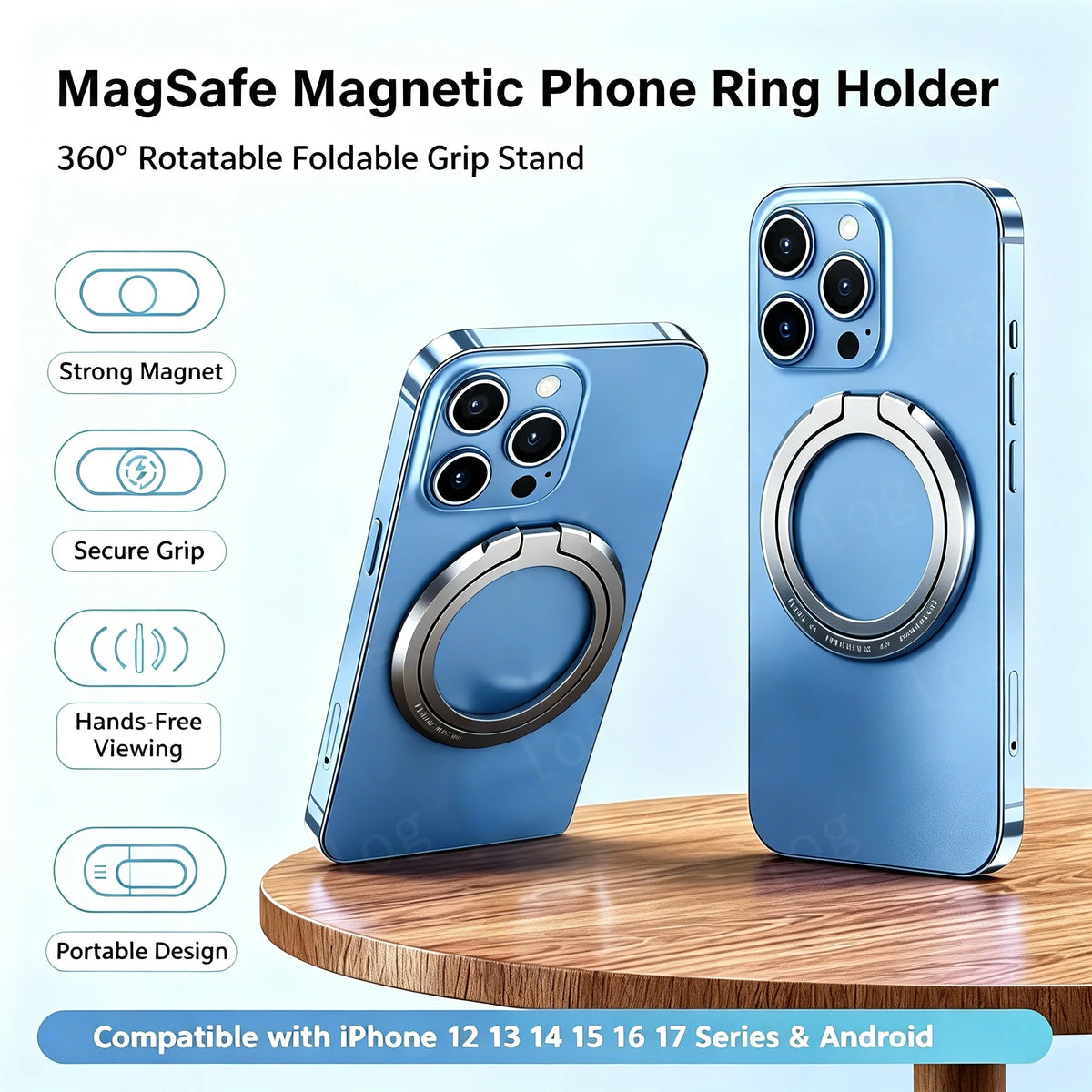 Magnetic Finger Ring Holder For MagSafe Phone Smartphone Accessories for iPhone 17 16 15 Pro Max Magnet Phone Stand Grip Mount Vue
