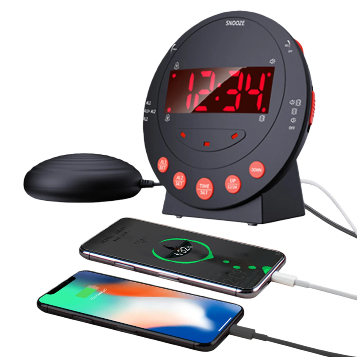APWIKOGER Vibration Alarm Clock – LED Flash & USB Charging Vibration Alarm Clock Vue