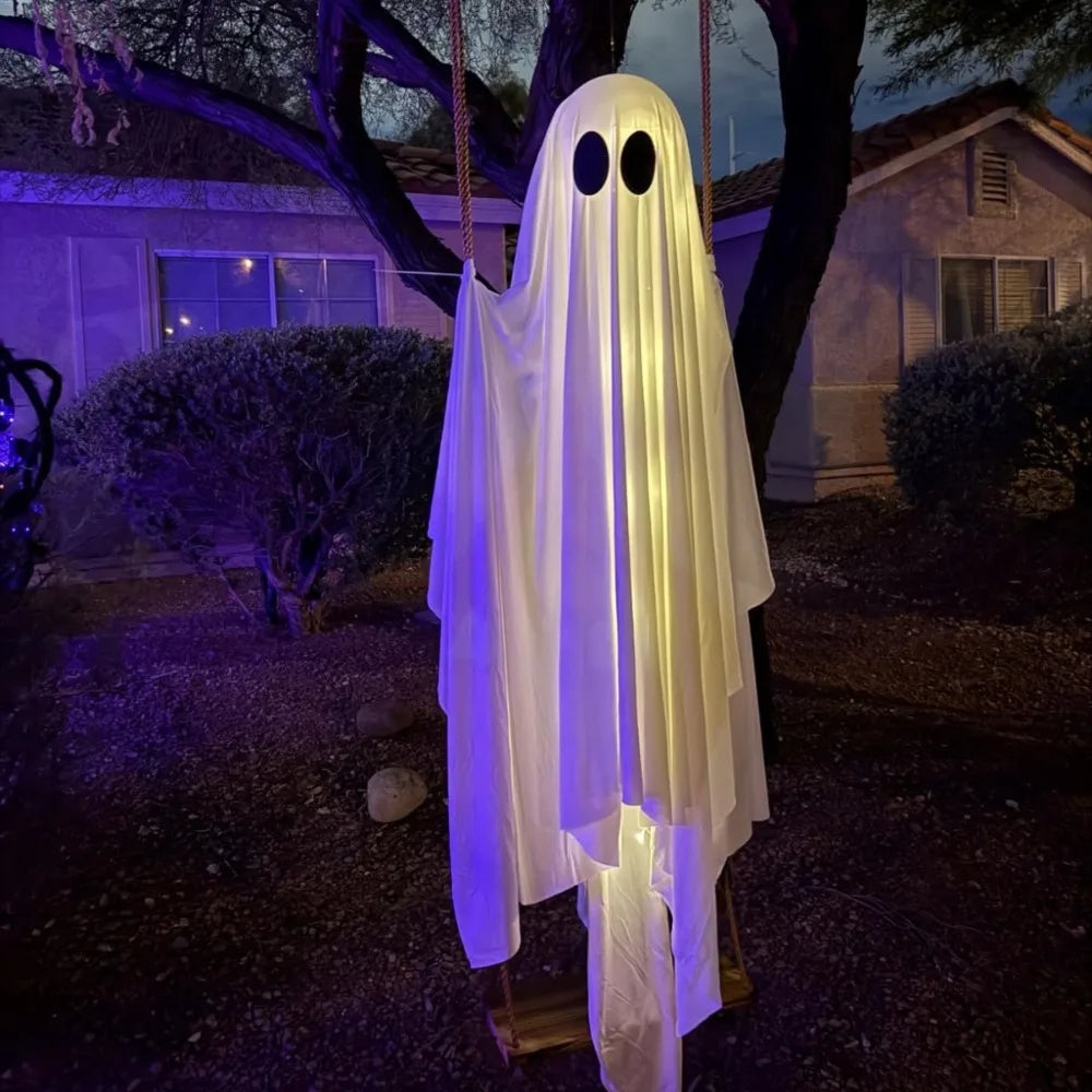 Luminous Halloween Hanging Swing Ghost Remote-controlled Adjustable Brightness Lighted Swing Ghost Pendant LED Large Vue
