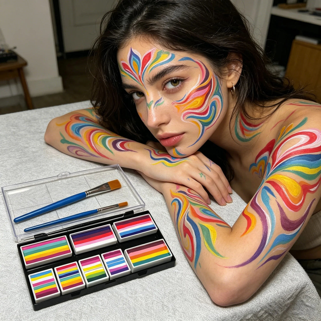 12 Colors Facial Water-Soluble Body Painting Face Makeup Palette for Kids Adults Stage Halloween Cosplay Party Art Supplies Vue