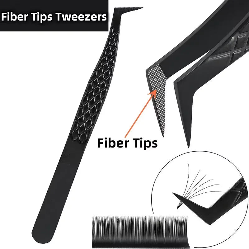 5pc Fiber Tip Eyelash Extension Tweezers Set with Case | SENSE LASHES Eyelash Extension Tweezers Vue