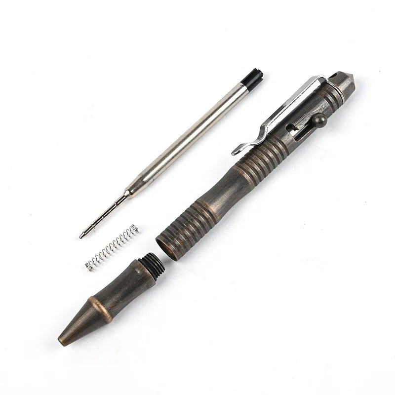 High Quality Brass Self-Defense Tactical Pen Bolt Switch Ball Point Writing Pen For Outdoor Camp EDC Tool Gift Box Vue