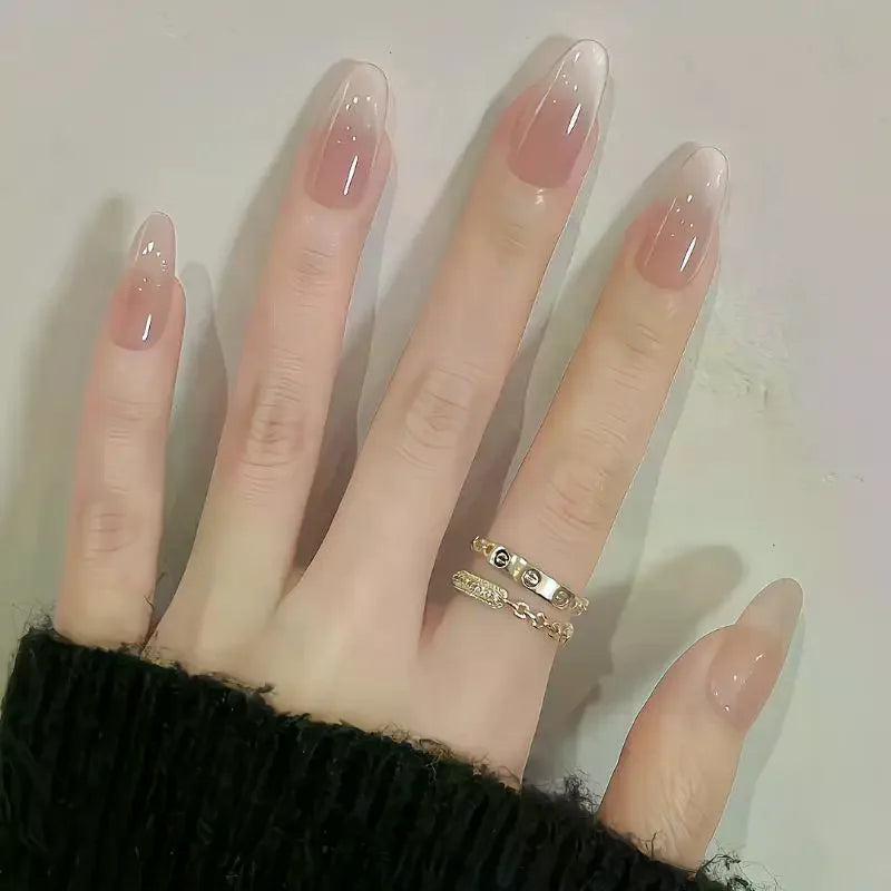 Solid Color Press On Nails, Ice Transparent Cat Eye Nails Handmade Nude Skin-Flattering Nail Patches Vue