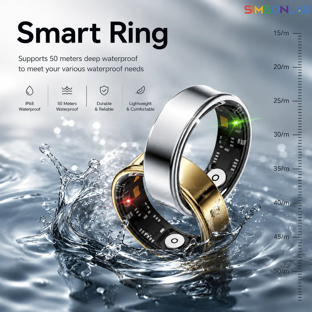 Smart Rings Health Monitor Sleep Tracker Heart Rate SpO2 Blood Oxygen Fitness Activity IP68 Waterproof for Android iOS Men Women Vue
