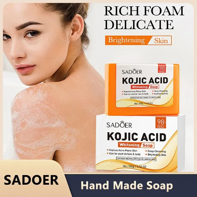 Sadoer Kojic Acid Facial Soap Face Wash Foam Facial Cleanser Moisturizing Hydrating Oil Control Body Bathing Handmade Soap Vue 3Pcs