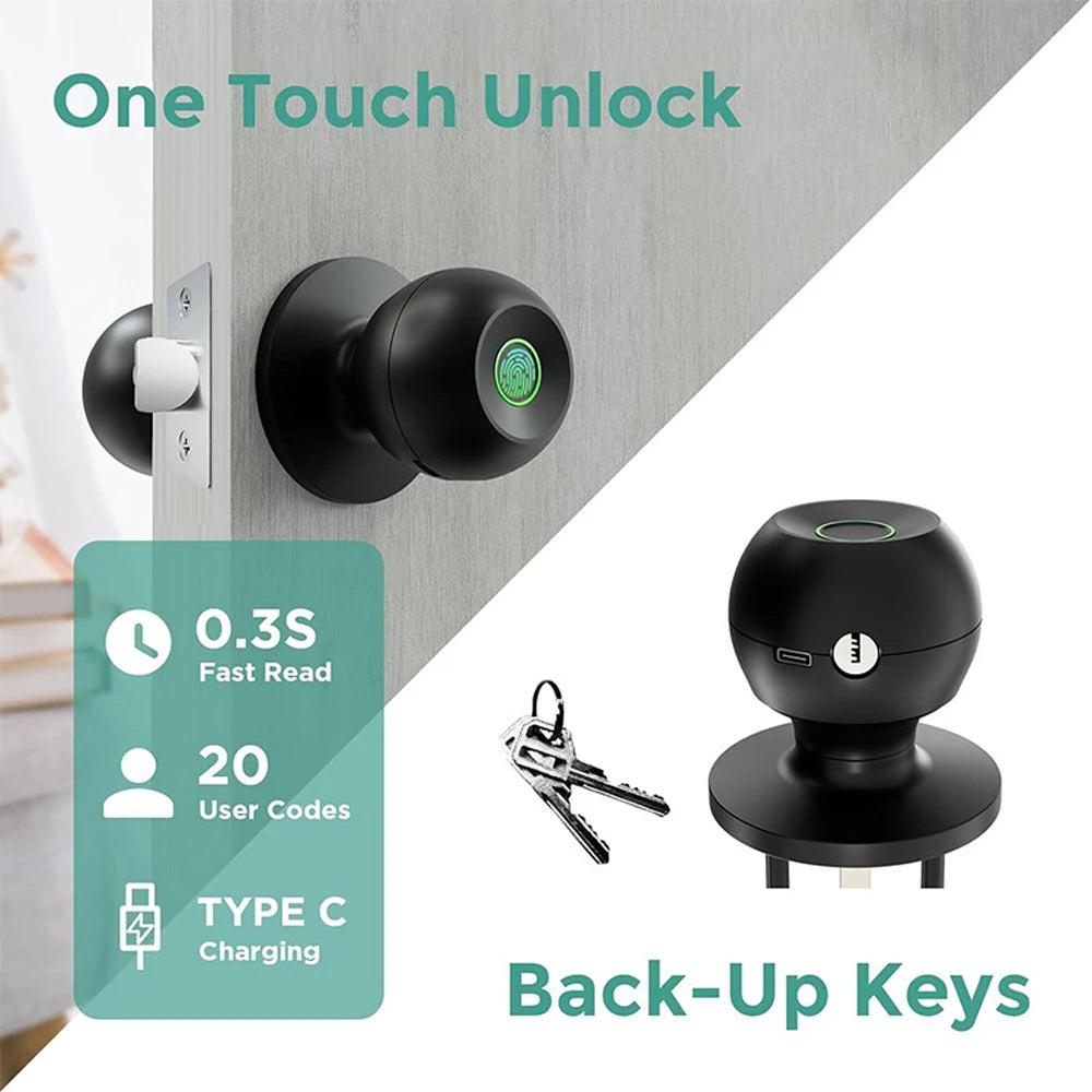 Type-C Fingerprint Lock Bluetooth Tuya APP Control Smart Door Lock Keyless Door Handle Fingerprint Electronic Door Lock Vue