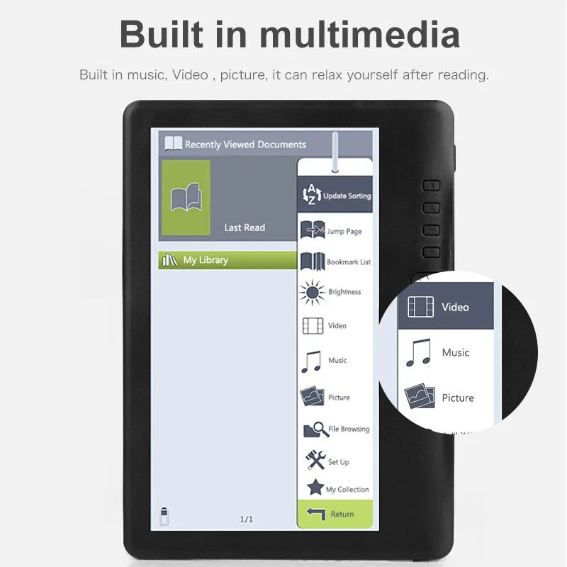 Portable 7inch Ebook Reader Colorful Screen Supports Memory Card Digital Book Read E‑book Read E‑book E‑book Reader 4GB/8GB/16GB Vue