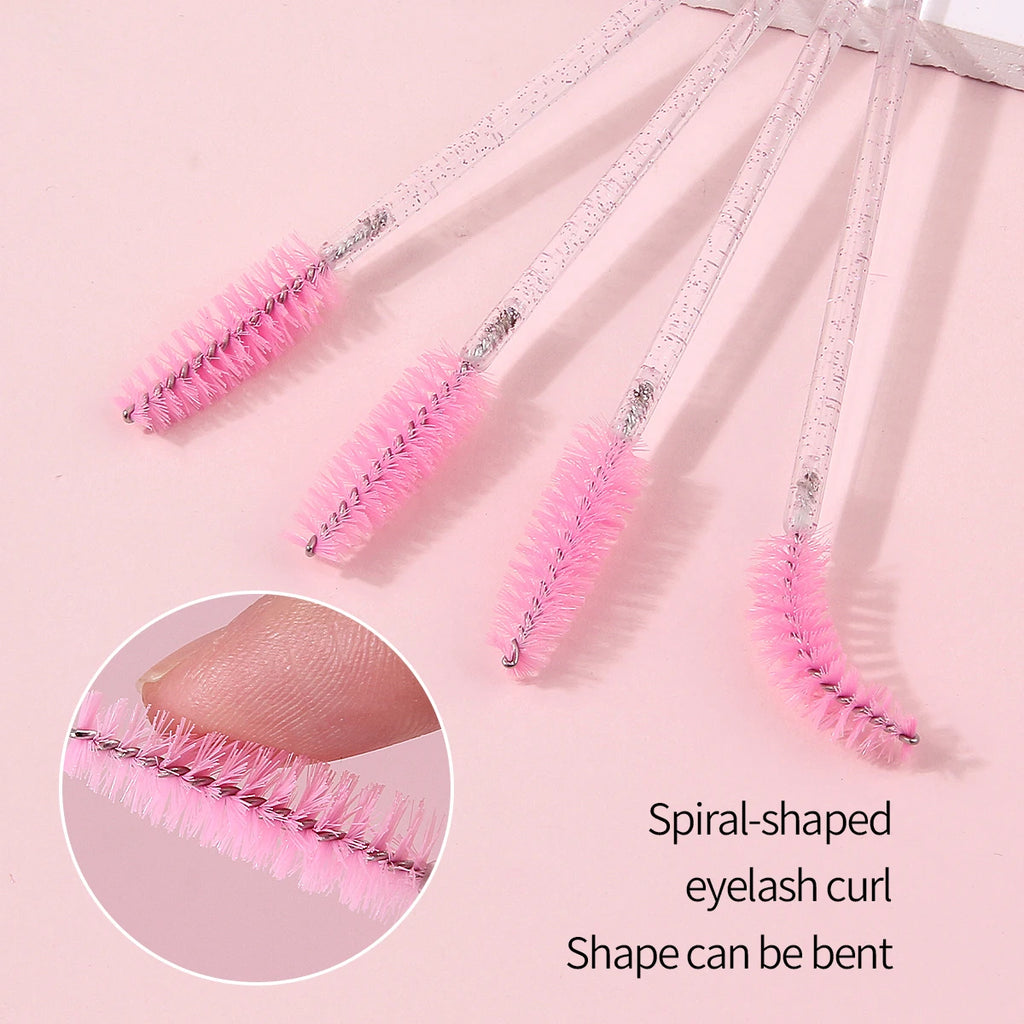 Hot Sale Precise Eyelash Brushes,51PCS Glitter Spiral Wands with Triangle Puff Multipurpose Cosmetic Tools for Eyelash & Facial Vue