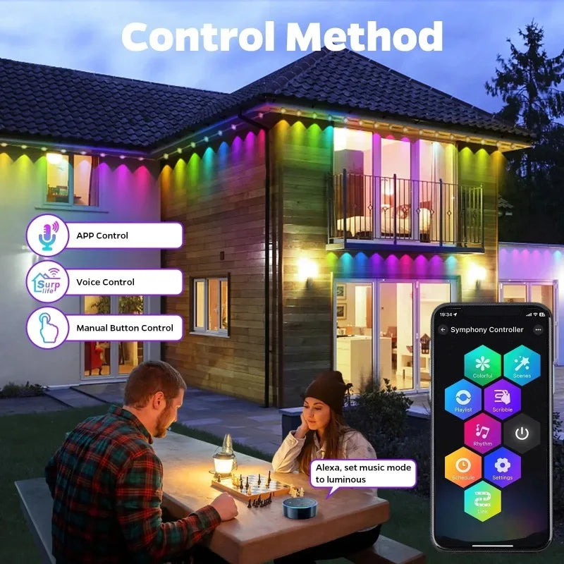 Permanent Outdoor Lights, RGB LED Eaves Lights with Remote Control, Waterproof Holiday Roofline Decoration Vue