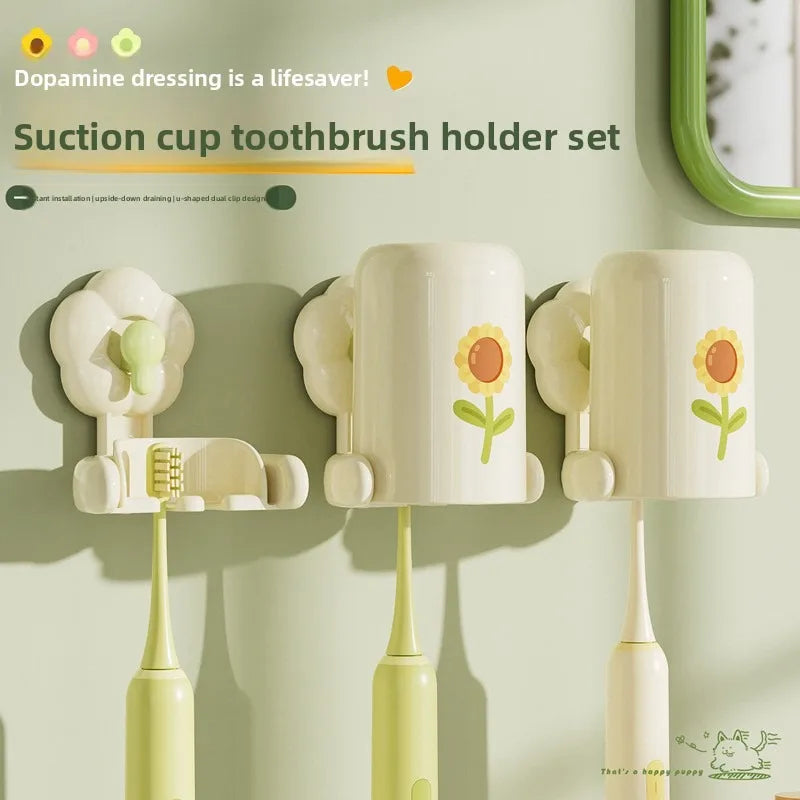 Suction cup Toothbrush Holder set, Bathroom Mouthwash cup, no Punching Toothbrush Holder Storage rack, Wash cup set Vue