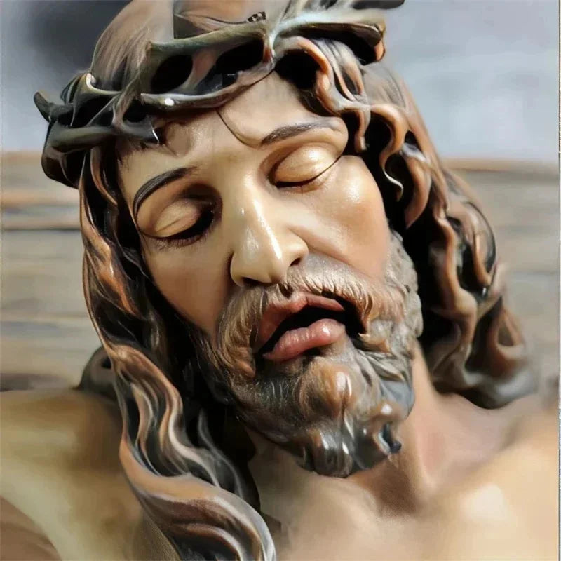 Retro Crucifix Resin Sculpture Jesus Cross Statue Religious Belief Figurine Home Chapel Bedroom Church Decor Christian Souvenir Vue