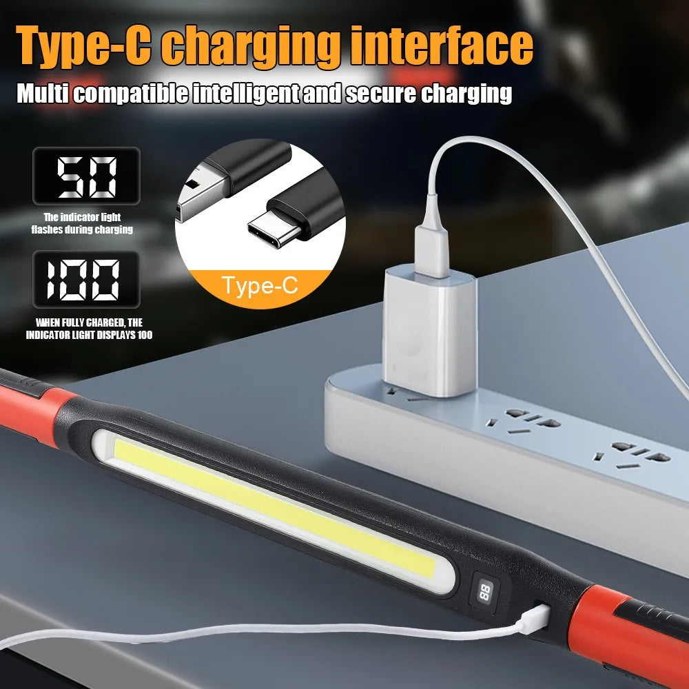 High Lumen Rechargeable LED Work Light for Car Emergency Repair, Powerful Magnetic Flashlight with Hooks and Magnetic Base Vue