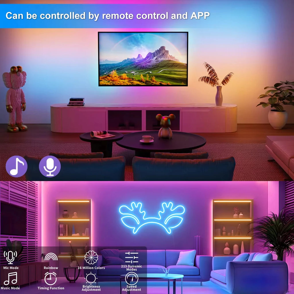USB RGBIC Neon LED Strip Lights with Bluetooth APP Control Music Sync Waterproof Flexible Tape for Gaming Room Party Decor Vue