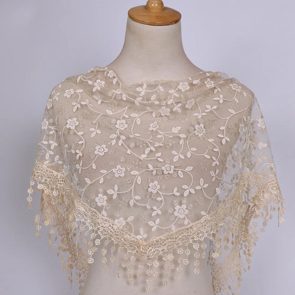 Floral Embroidered Lace Triangle Waist Scarf Hollow Hip Shape Out