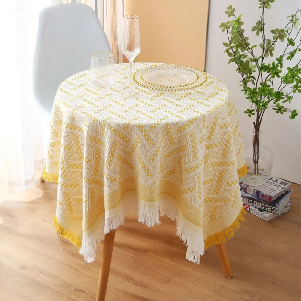 Fringe Edge Tablecloth Decorative Dust-proof Tea Table Cover Elegant Creamy Style Rectangular Tablecloth Bedroom Vanity Vue