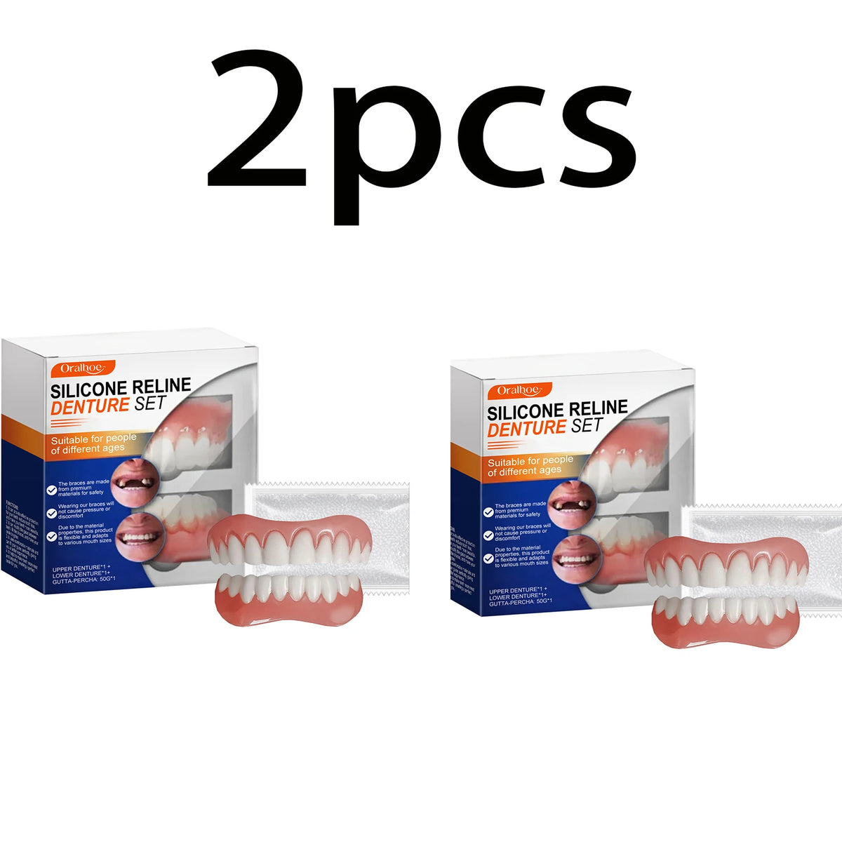 Silicone Denture Set Temporary Orthodontic Simulation Dental Braces Retainer Fake Tooth Straightener Alignment Oral Hygiene Care Vue 2set boxed