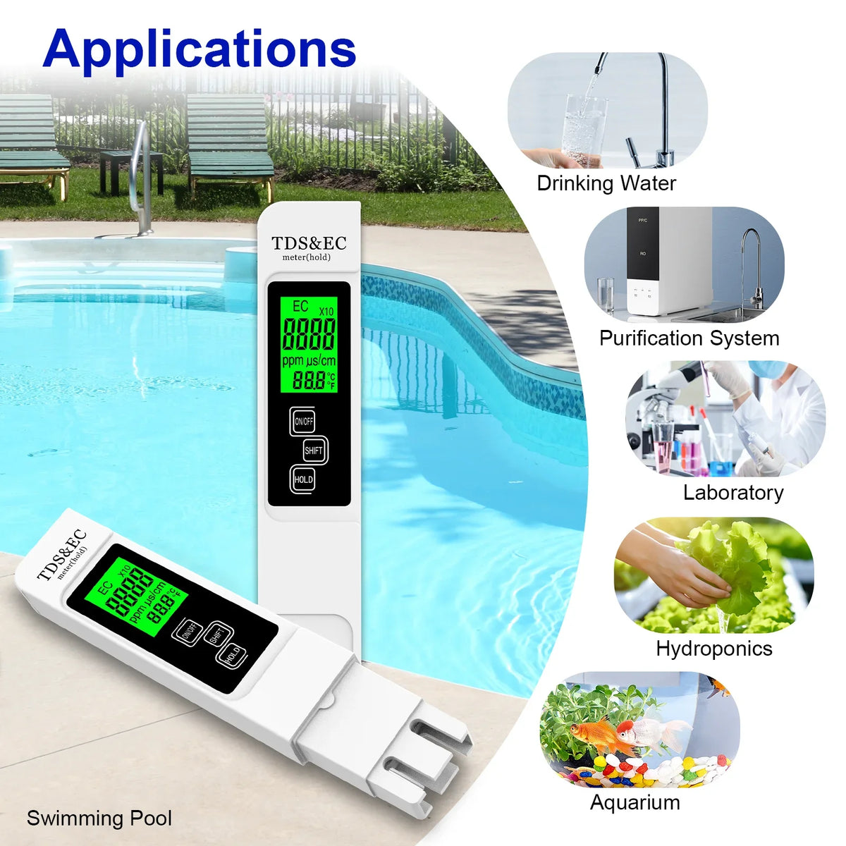 A5 Water Quality Tester Portable 4-in-1 TDS EC & Temperature Meter 0-9999ppm Accurate for Drinking Water, Hydroponics, Aquarium Vue