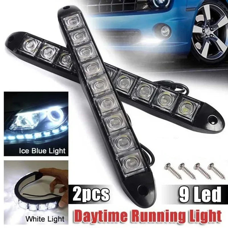 2Pcs 9 LED 12V Car Daytime Running Light Flexible Waterproof Fog Day Driving Head Lamp Vue
