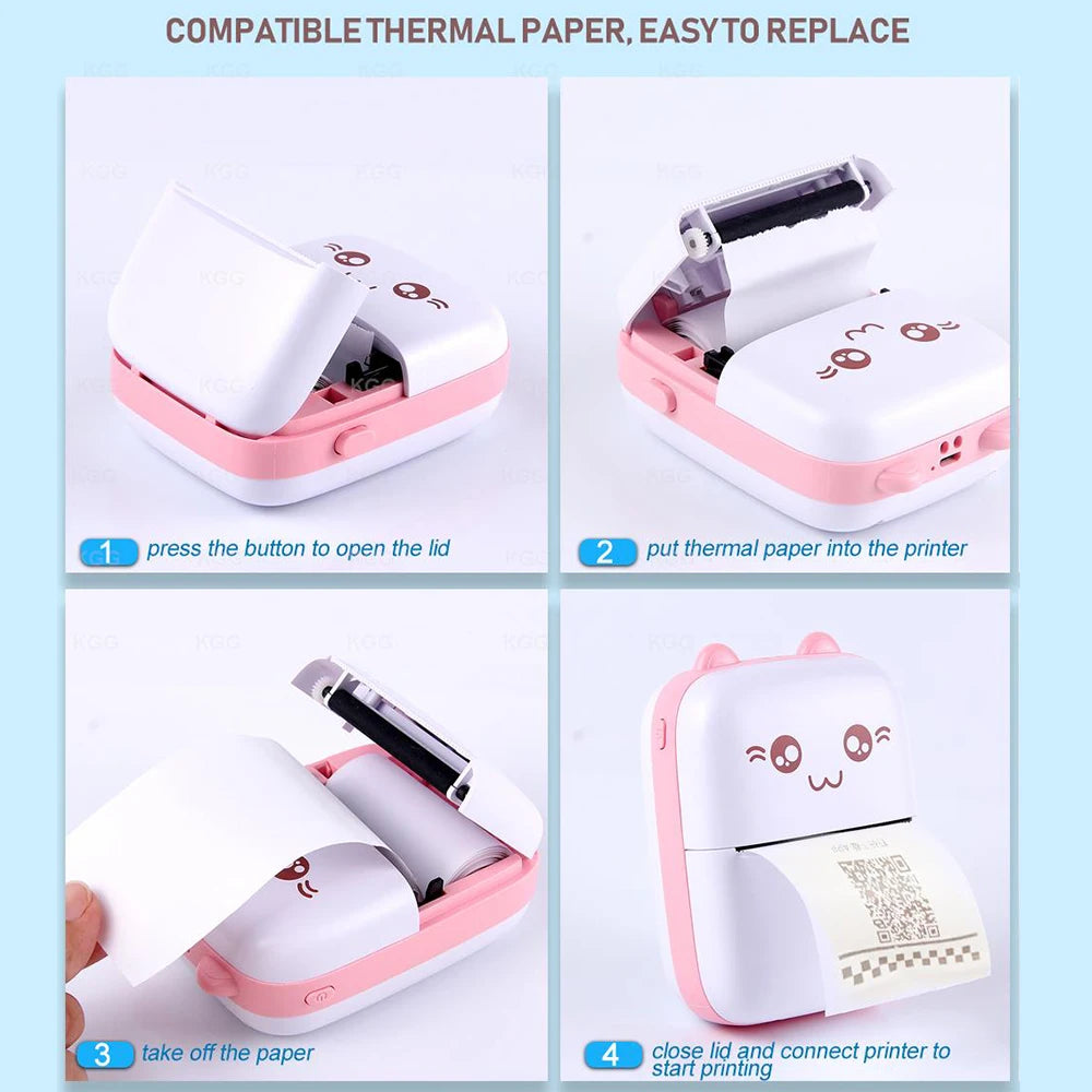 Portable Thermal Printer MINI Wirelessly BT 203dpi Photo Label Memo Wrong Question Printing With USB Cable Imprimante Portable Vue