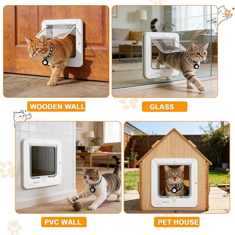 Smart Cat Door with Collars Sensor Key Cat Door Collar Activated with Remote Control 4 Way Locking Cat Flap Automatic Pet Door Vue