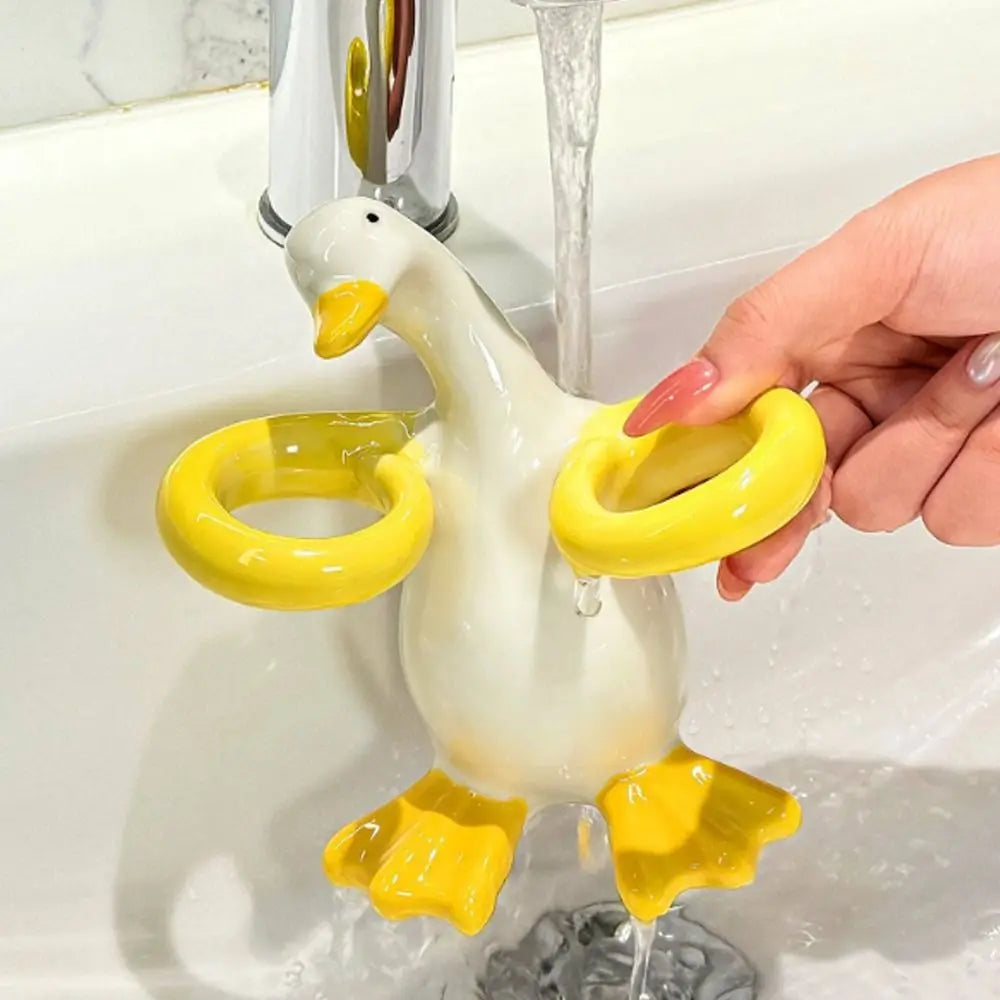 Duck-Shaped Electric Toothbrush Holder Ceramic Waterproof Toothpaste Toothbrush Rack Portable Space-Saving Makeup Brush Shelf Vue