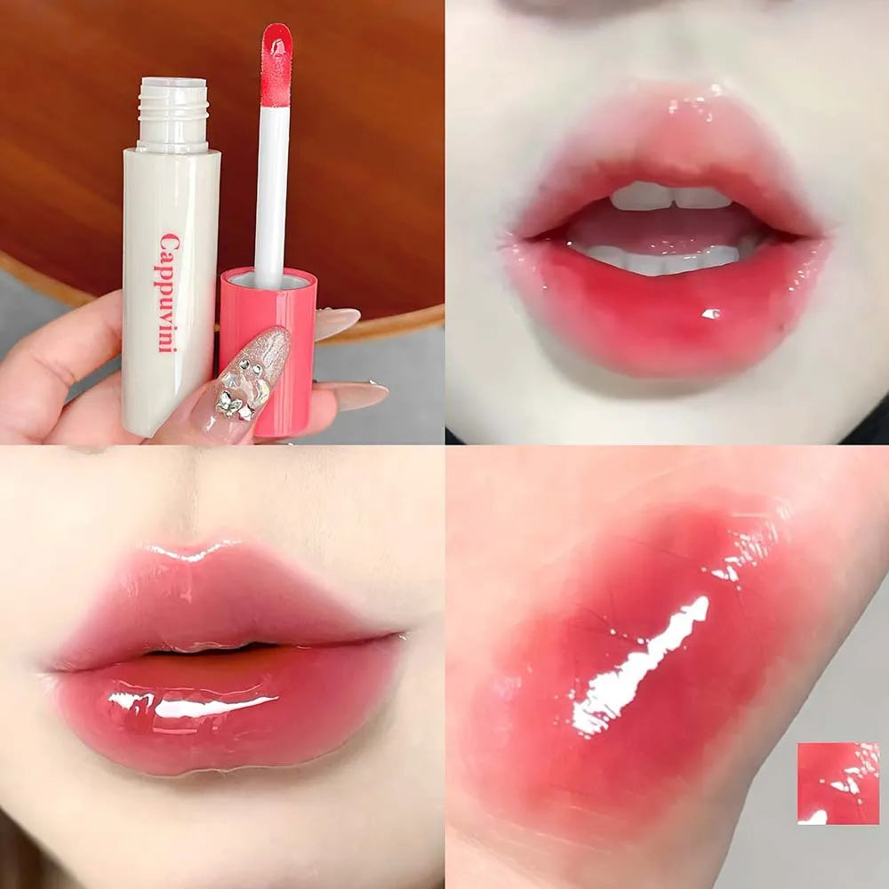 Pink Crystal Mirror Glass Lip Gloss Round Tube Water Light Lipstick Clear Jelly Lip Glaze Nude Clear Moisturizing Lip Tint Vue 04