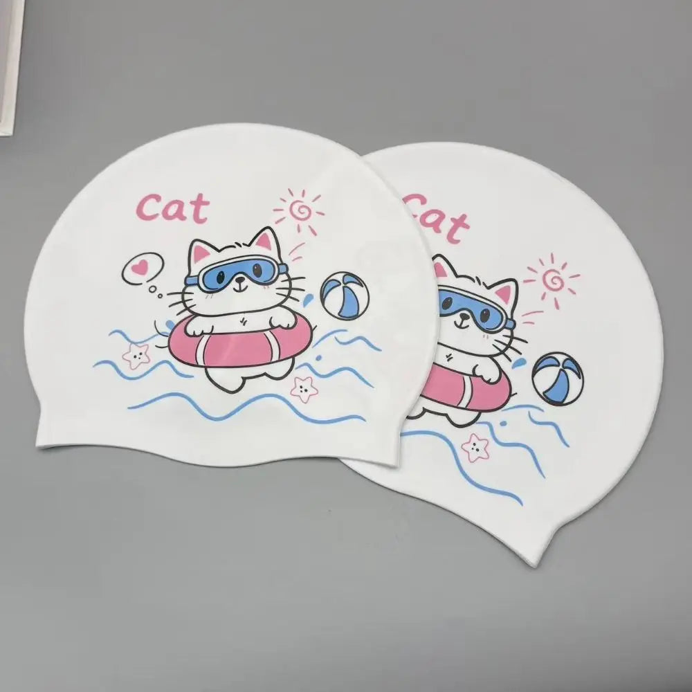 Cartoon Swimming Caps No Tightening Ear Protection Silicone Swim Caps Waterproof Comfortable Cat Swim Caps Pool Accessories Vue