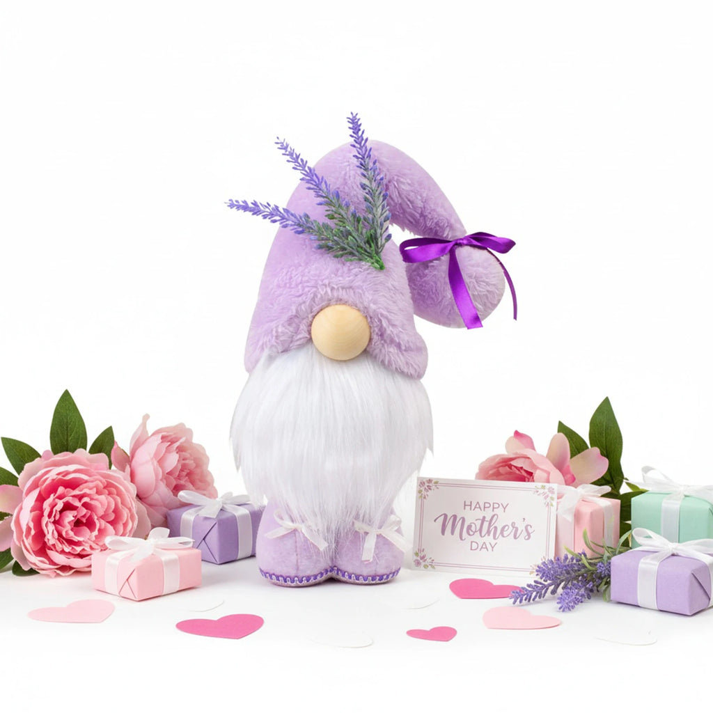 Spring Gnome Plush Lavender Purple Hat – Table Topper Decor Plush Gnome Decor Vue