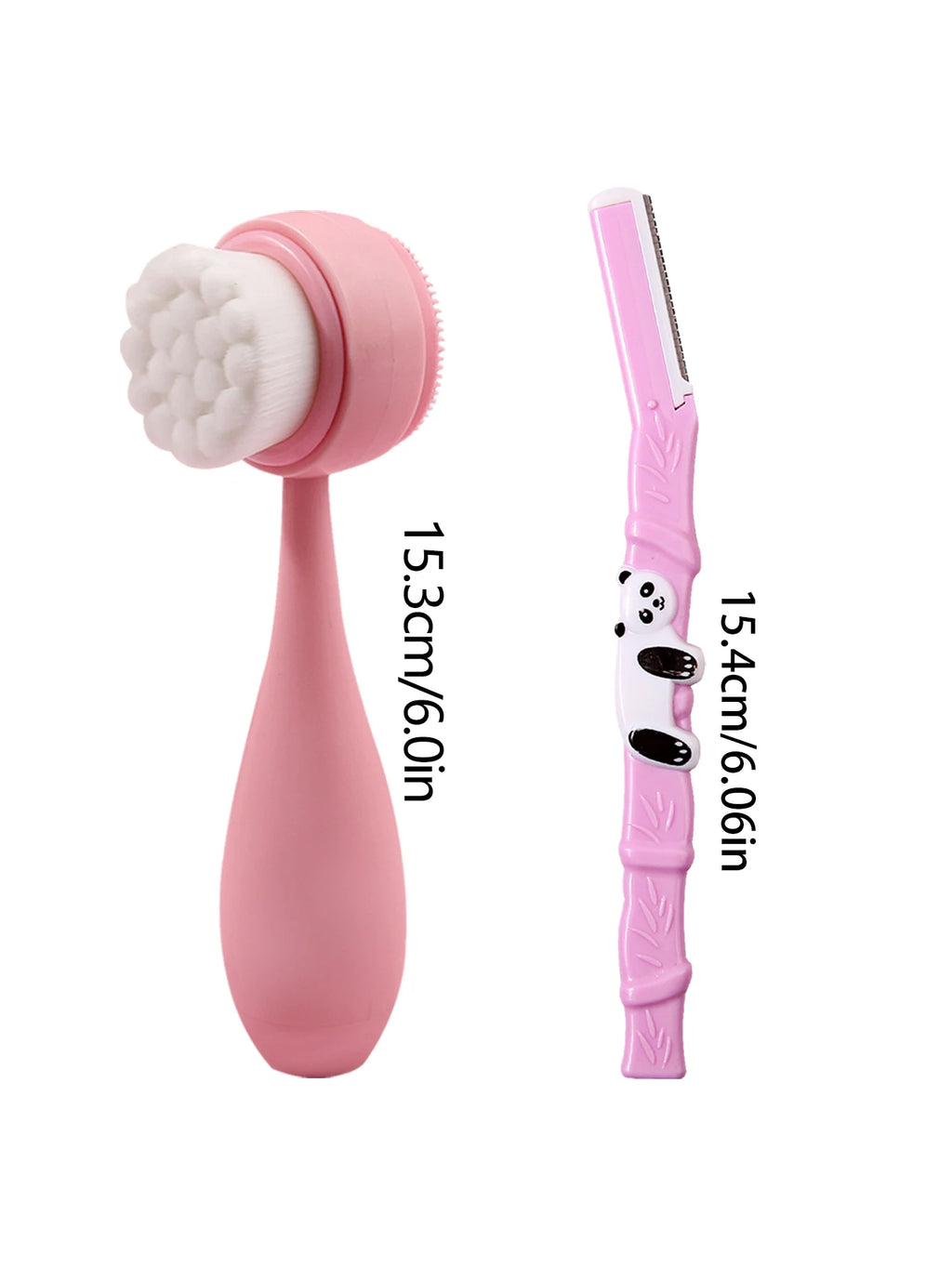 Hot Sale 3PCS Multifunctional Facial Cleansing & Eyebrow Trimmer Kit, Pink Panda Handle Dermaplaner + Double-Sided Brush for Ski Vue