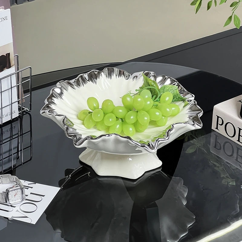 Ceramic Light Luxury Fruit Tray Elegant Finish For Living Room Coffee Table Centerpiece Snack Candy Plate For Couples Gift Vue