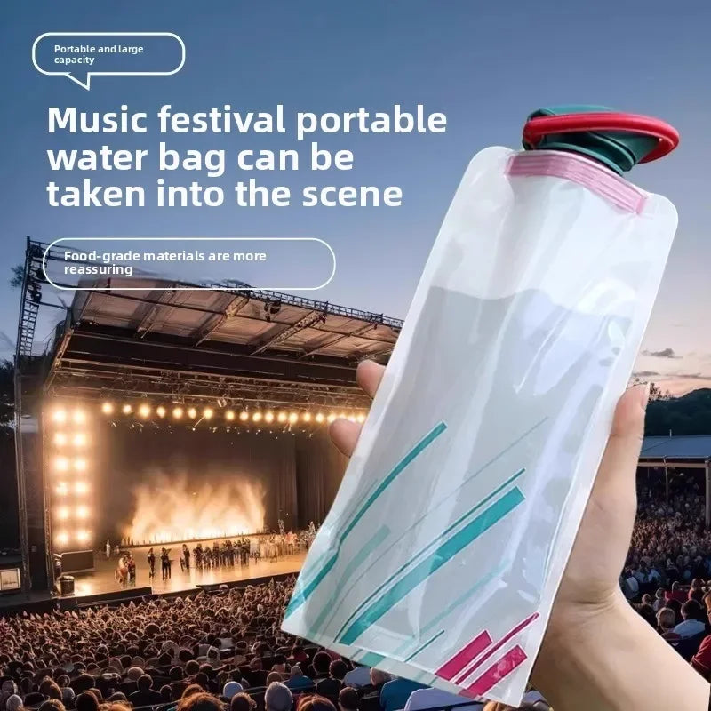 700ml Collapsible Soft Water Bag Portable Outdoor Hydration Bladder for Hiking Cycling Music Festival Stuff Vue