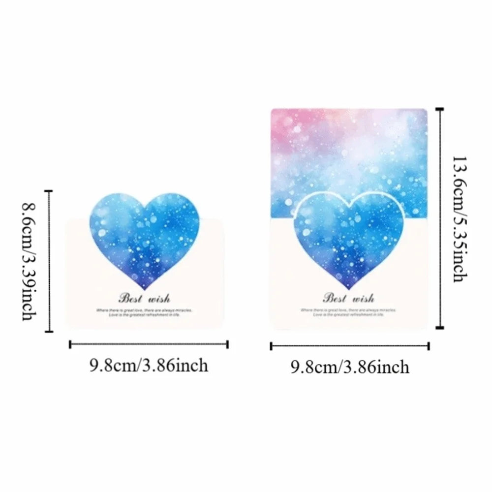 100pcs 3D Starry Sky Heart Greeting Cards Romantic Paper Valentines Day Card Folding Best Wish Thank You Letter Vue