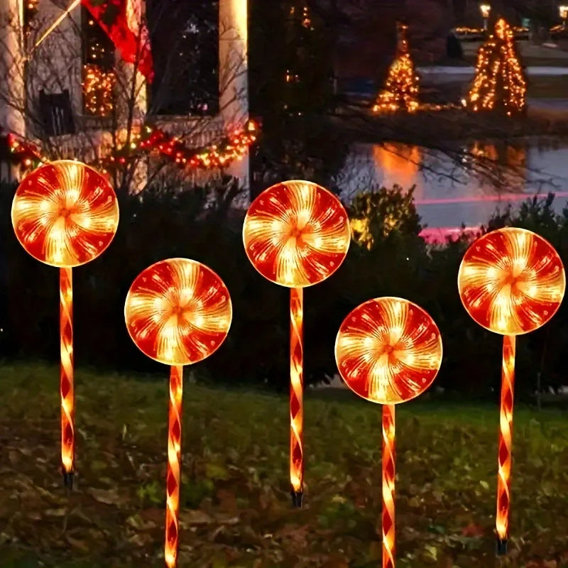 5-Pack Solar Christmas Lollipop Lights, 8 Illumination Modes - Indoor/Outdoor Use for Yard, Lawn, Patio & Christmas Party Decor Vue Warm White 5SET