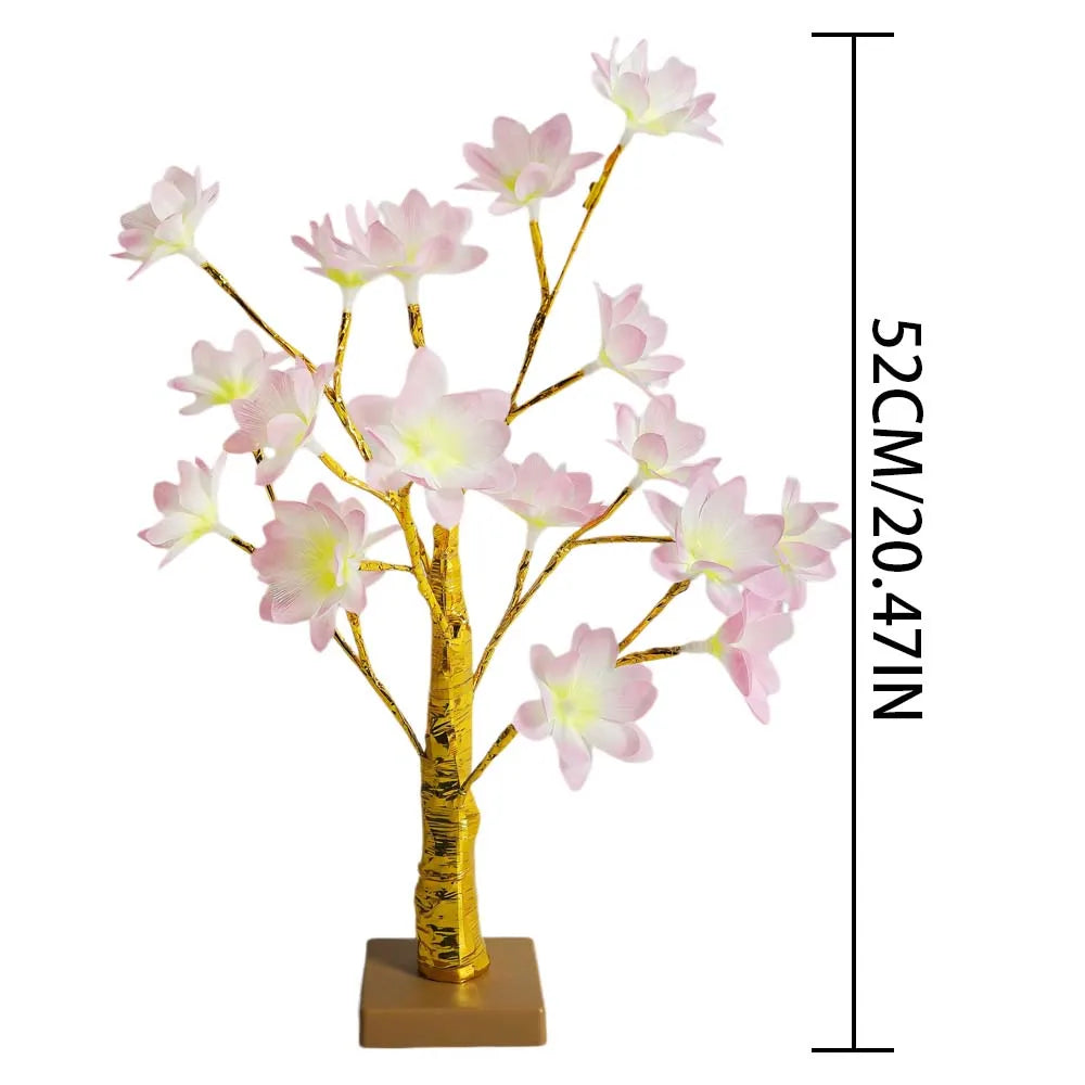 18LED Camellia Flower Golden Birch Tree LED Table Lamp,Battery Powered Night Light for Bedroom, Dining Table, Wedding Home Decor Vue